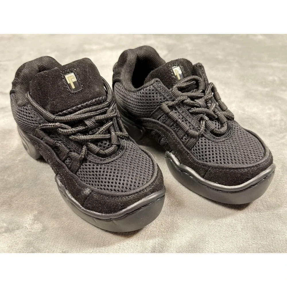 Revolution Dancewear Shoes Kids Size 1 Black Mesh Leather Dance‎ Sneakers 991
